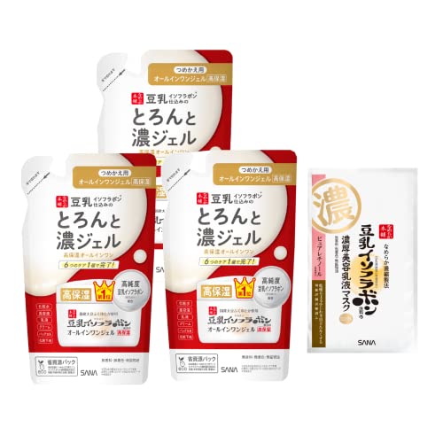なめらか本舗 とろんと濃ジェル エンリッチ(つめかえ用)3個セット+おまけ付き 100g×3個 豆乳イソフラボン オールインワン 高保湿タイプ 画像1