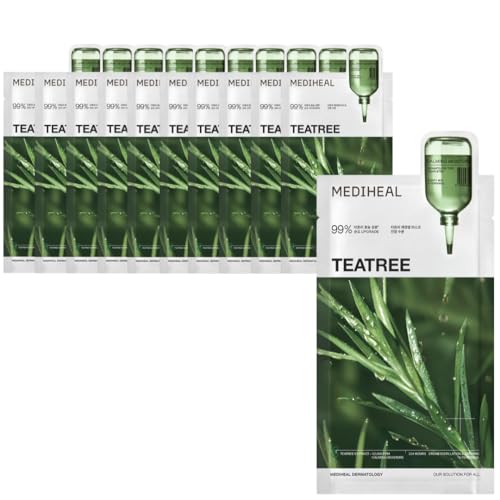 MEDIHEAL OFFICIAL(メディヒール) ティーツリーエッセンシャルマスク 10枚 Teatree Essential Mask 10P 韓国パック 肌荒れ防止ケア 敏感肌用 美容液たっぷり しっとり 保湿 スキンケア 画像1