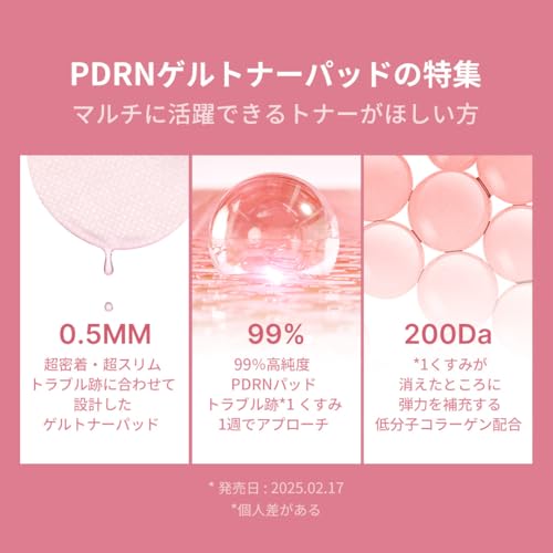 メディキューブ PDRNピンクコラーゲンゲルトナーパッド 高純度99%PDRN 拭き取り化粧水 拭き取りパッド トナーパッド 新感覚 新概念パック 部分パック 中間 画像