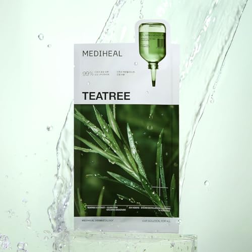 MEDIHEAL OFFICIAL(メディヒール) ティーツリーエッセンシャルマスク 10枚 Teatree Essential Mask 10P 韓国パック 肌荒れ防止ケア 敏感肌用 美容液たっぷり しっとり 保湿 スキンケア 中間 画像