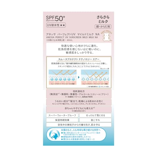 アネッサ(ANESSA) パーフェクトUVマイルドミルク NA 60mL SPF50+PA++++ 敏感肌 赤ちゃん 無添加 無香料 日焼け止め 顔・からだ用 化粧下地 ウォータープルーフ 中間 画像