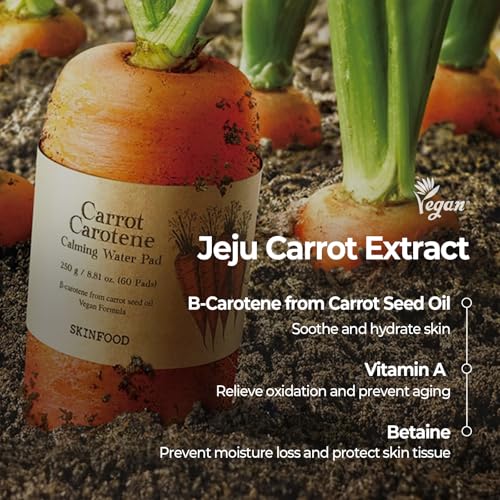 SKINFOOD(スキンフード) キャロットトナーパッド | キャロットカロテン カーミングウォーターパッド 韓国 スキンケア 拭き取り化粧水 (250g/60枚入り) 中間 画像