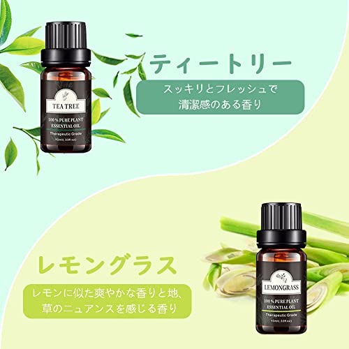 Poven アロマオイル 6種セット エッセンシャルオイル 天然100% 精油 ラベンダー/レモングラス/スイートオレンジ/ローズ/ユーカリ/ティートゥリー 10ml × 6本 中間 画像