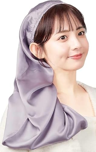 [Panus] 【天然シルク100%】シルクナイトキャップ 朝まで脱落なし ギフト シルクシルク ナイトキャップ シルクキャップ ロングヘア 枝毛 寝癖防止 保湿美髪 就寝用 産後用 誕生日 プレゼント(ロング スモーキーパープル, Free Size) 最後 画像