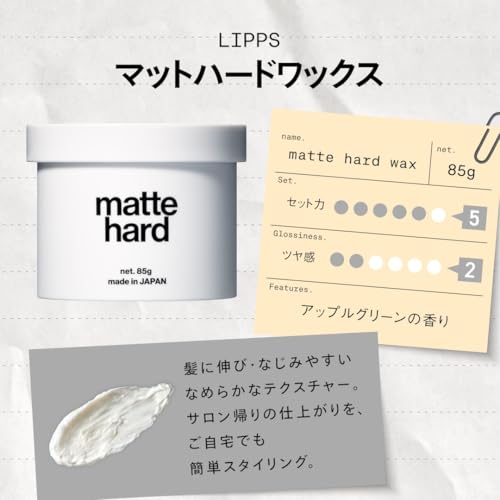 LIPPS (リップス) マットハード ワックス 85g メンズ 男性 ヘアワックス キープ 美容室 サロン アップルグリーンの香り 中間 画像