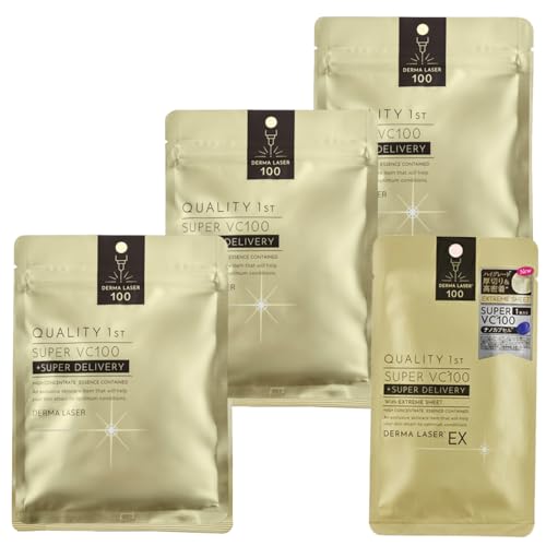 福袋 クオリティファースト(Quality 1st) ダーマレーザー スーパーVC100 マスク (3個セット) 毛穴ケア (4種のビタミンC) 日本製 シートマスク/EXスーパーVC 1枚付き 1枚目 画像
