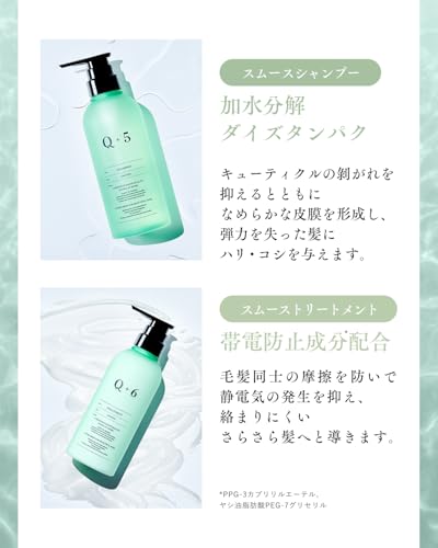 【指通りが悪くよく絡まる髪に】 Q+ クオリタス [ スムース ] シャンプー トリートメント セット 美容室専売品 アミノ酸シャンプー ノンシリコン 400ml/400g 中間 画像