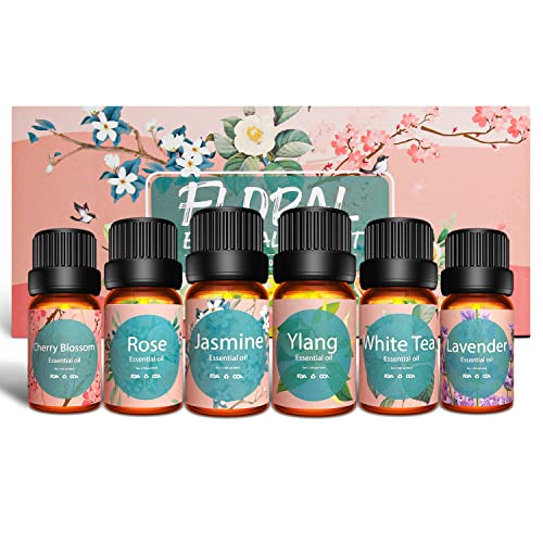 Poven アロマオイル 6本セット エッセンシャルオイル 精油 ラベンダー/ローズ/桜/ホワイトティー/イランイラン/ジャスミン 10ml×6本 画像1