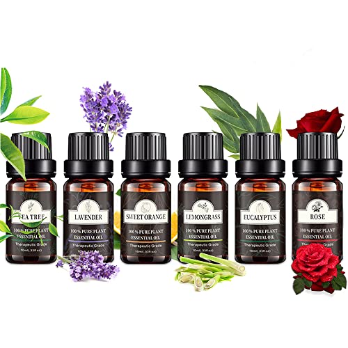 Poven アロマオイル 6種セット エッセンシャルオイル 天然100% 精油 ラベンダー/レモングラス/スイートオレンジ/ローズ/ユーカリ/ティートゥリー 10ml × 6本 1枚目 画像
