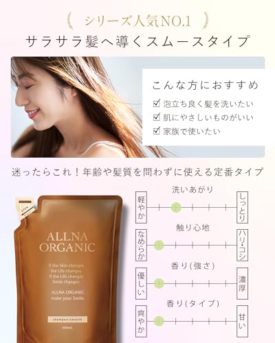 オルナ オーガニック シャンプー 400ml スムース 詰め替え用 無添加 ノンシリコン 日本製 中間 画像