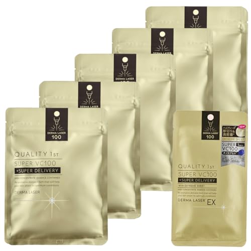 福袋 クオリティファースト(Quality 1st) ダーマレーザー スーパーVC100 マスク (5個セット) 毛穴ケア (4種のビタミンC) 日本製 シートマスク/EXスーパーVC 1枚付き 画像1