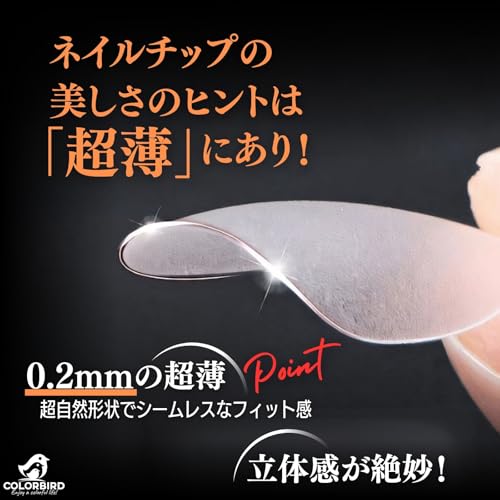 COLORBIRD ネイルチップ 超薄 ショート クリア サンディング 自然なフィット感 つけ爪 (スクエアS, 300pcs) 中間 画像
