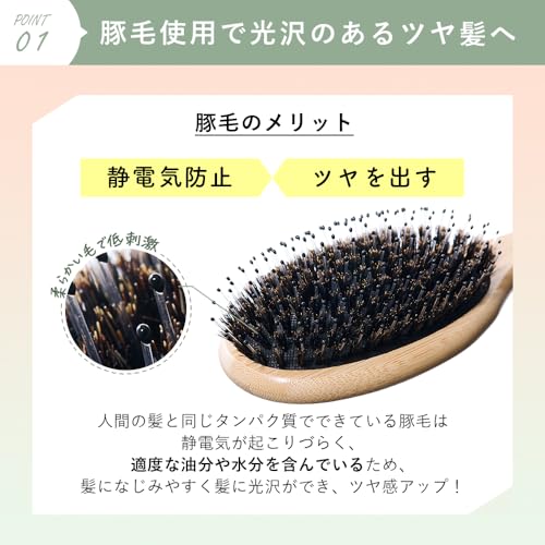 【とかすたび美髪を育てる】 オルナ オーガニック ヘアブラシ 豚毛 レディース ツヤ髪 プレゼント 女性 中間 画像