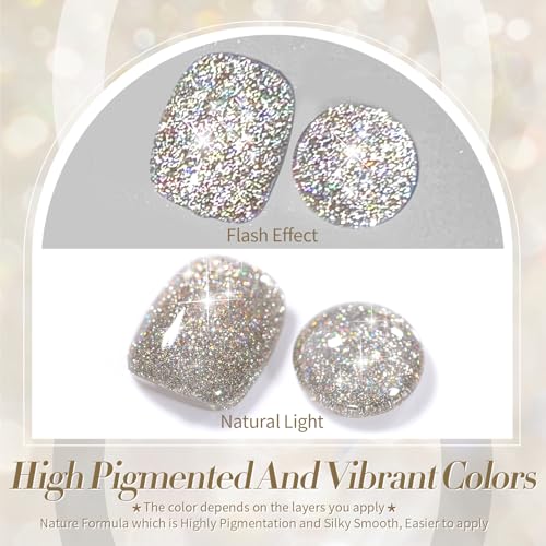 BORN PRETTY ジェルネイル ラメ フラッシュネイル ジェル キラキラ フラッシュグリッター カラージェル セルフネイル ラメ入りジェル UV-LED対応 15ml シャンパンゴールド 最後 画像