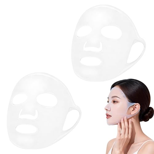 シリコンフェイスマスク 1個入り/2個入り シリコンパックマスク フェイスケアアクセサリー フェイシャル 繰り返し使える 洗える 美容カバー 高保湿 (透白 2個入り) 1