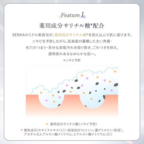 【Amazon.co.jp限定】専科 SENKA プレミアムパーフェクトホイップ クリア 120g+おまけ 美容泡 ピーリング 透明感 毛穴 角質オフ くすみケア 薬用 洗顔 フォーム レディース メンズの特徴・詳細 画像