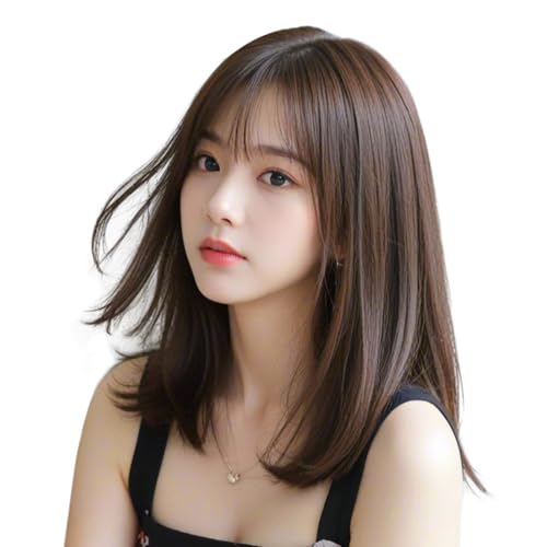 BARSDAR ウィッグ ストレート ミディアム セミロング レディース wig カツラ 女装 フルウイッグ 自然 黒茶 髪 小顔 可愛い 自然 耐熱 ネット付き チョコブラウン 1