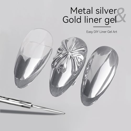 BORN PRETTY ジェルネイル カラー 線画用 ジェルネイル ライナー カラージェル 8ml 2本 ネイルアート用ジェルペイント ジェルライナーネイルアート自然な爪付け爪 UV/LED対応 初心者＆プロ適用 ポリッシュタイプ(ミラー金と銀)の詳細・まとめ 画像