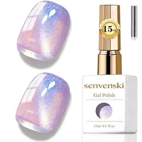 senvenski ジェリーガラスキャットアイジェルネイルポリッシュ（磁石付き）15ml マグネティック 3D 銀河ホログラフィックグリッター半透明シアーカラージェルポリッシュ サロン・家庭用 DIY (ジェリーマーメイド MY1-026) 1
