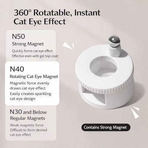 ネイル用マグネット キャットアイ 爪用磁石 360度回転式 簡単操作 自動成型 練習用 N40 強力 ネイルジェル磁気ツール DIY ネイルアート コンパクト サロン用 初心者向け (ホワイト)の特徴・詳細 画像