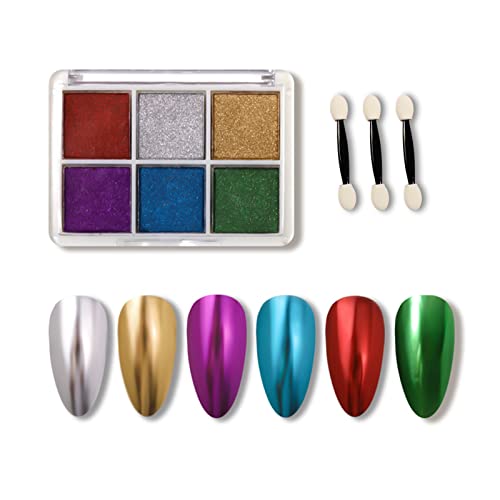 ALLMIRA オーロラパウダー ネイル 固形 6色パレット ネイルパウダー ジェルネイル カラー ネイルパーツ 自宅DIY 极細 スポンジチップ付き (08) 1