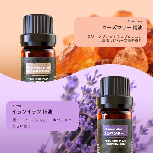 アロマオイル 6種セット ナチュラル 精油 エッセンシャルオイル アロマディフューザー用 アロマストーン用 加湿器用(ラベンダー/サンダルウッド/金木犀/フランキンセンス/ローズマリー/イランイラン)の特徴・詳細 画像