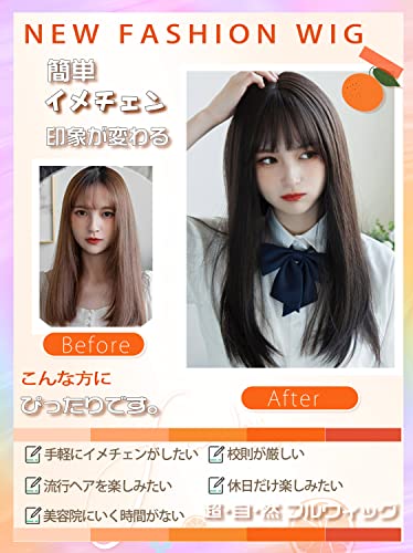 Villo ウィッグ ロング ストレート ウイッグ セミロング 黒髪 女装 フルウィッグ ロリータ コスプレ かつら wig 小顔 自然 耐熱 ネット ギフト ボックス 付（黒茶）の詳細・まとめ 画像