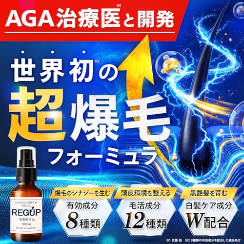 【AGA治療医 共同開発】 REGUP 医薬部外品 8種の有効成分 ヘアトニック 育毛剤 男性用 女性用 育毛 トニック 発毛促進 頭皮にやさしい 無添加 頭皮ケア スカルプ 薬用 メンズ 育毛ローションの詳細・まとめ 画像