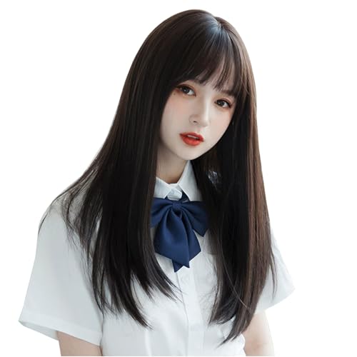 FORCUTEUウィッグ ロング 黒 ストレート 黒髪 フルウィッグ 自然 レディーズ かつら 耐熱 小顔 ファッション 普段 wig ネット/櫛付きの外観・全体像 画像