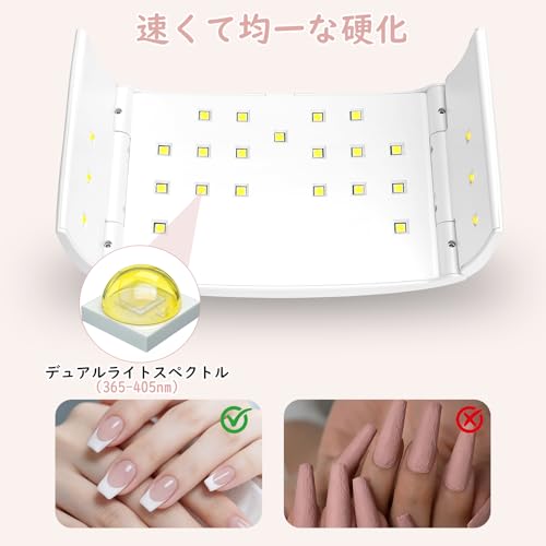 HIVABUTY UVライト レジン用 ジェルネイル ライト LED 硬化ライト ネイルドライヤー 二重光源（365-405nm) 折りたたみ 時間設定可能HD LCDディスプレイの特徴・詳細 画像