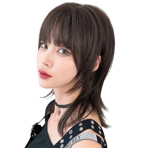 Vellis ウィッグ 黑茶 ミディアム ウルフ レイヤー レディース ボブ 自然 超柔ら軟フルウィッグ かつら女性用(ナチュラルレイヤード&軽量) 1