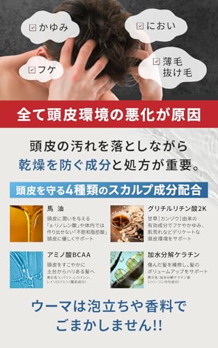 U-MA ウーマシャンプープレミアム【医薬部外品】薬用 スカルプケア エイジングケア アミノ酸 馬油 植物オイル ノンシリコン 日本製300ml (1本)の詳細・まとめ 画像