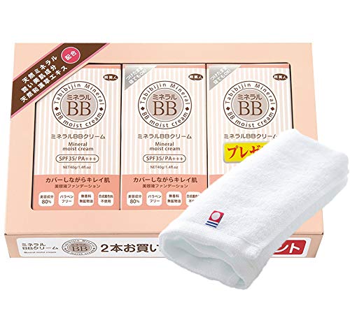 アズマ商事【お値段そのまま 今治タオル付き】ミネラルＢＢクリーム 40g３本入りセット/ 旅美人 天然ミネラルと80％の美容液成分配合 SPF35/PA+++ 1