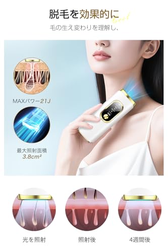 脱毛器 VIO対応 【サファイア冷却搭載 低刺激】 HIPL光美容器 全身ケア メンズ レディース対応 髭・ワキ・腕・VIO対応 21Jハイパワー 5モード 手動/自動照射 照射回数無制限 家庭用 サロン級ムダ毛ケア 保護サングラス付 簡単操作 男女兼用 日本語説明書付 ギフト (ゴールド)の特徴・詳細 画像