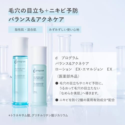 dプログラム 化粧水 オンライン限定キット バランス&アクネケア ローション EX 125mL+洗顔20gつき 医薬部外品 ミルク・ローション状 デリケート 保湿 肌荒れ予防 美肌菌に着目 敏感肌 無香料 d programの特徴・詳細 画像
