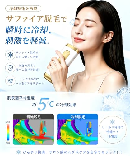 脱毛器 vio対応 【2026サファイア冷感無痛 & IPL光技術】光脱毛器 メンズ レディース対応 5段階照射 手動/自動切替 (ホワイト)の特徴・詳細 画像