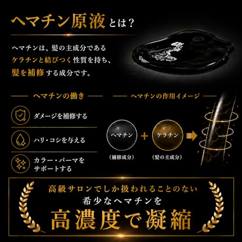 DRH+ ヘマチン原液 洗い流すトリートメント 傷んだ髪のダメージケア ハリコシ 髪の美容原液 100ml シリアルナンバー付の特徴・詳細 画像